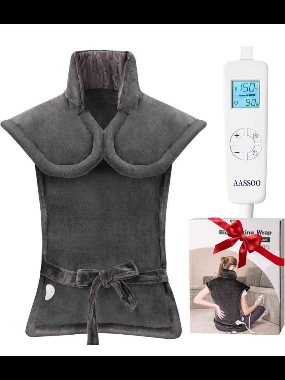 Heated Neck & Shoulder Wrap - Gray Plush Therapy Wrap